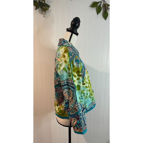 Harvé Benard Womens Paisley Print Jacket Size 8 Cotton Blend Green & Teal - Picture 7 of 13